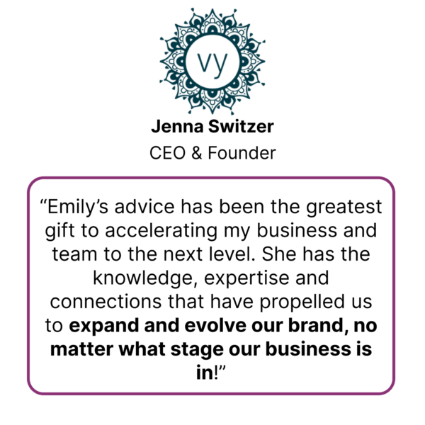 Client review of working with Emily Anne Page as a Business Growth Consultant. Jenna Switzer, CEO & Founder