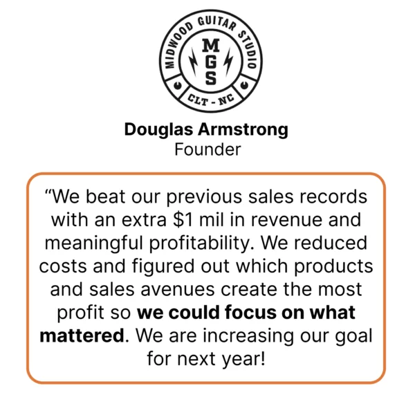 Client review of working with Emily Anne Page as a Business Growth Consultant. Douglas Armstrong, Founder, Midwood Guitar Studio